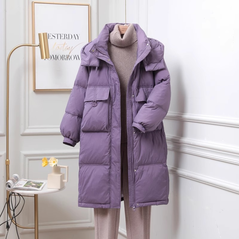 国标高品质白鸭绒  新款半粒扣中长款羽绒服女外套