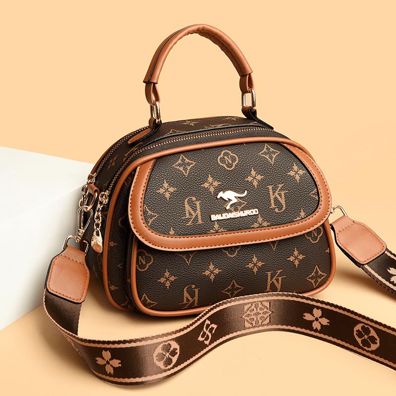 休闲袋鼠真皮女包新款时尚单肩包软皮妈妈包洋气百搭斜挎包手提包