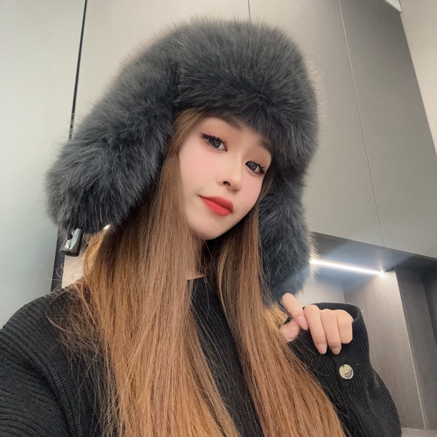 （加棉里衬）秋冬新款雷锋帽网红加厚保暖毛绒护耳时尚百搭帽子
