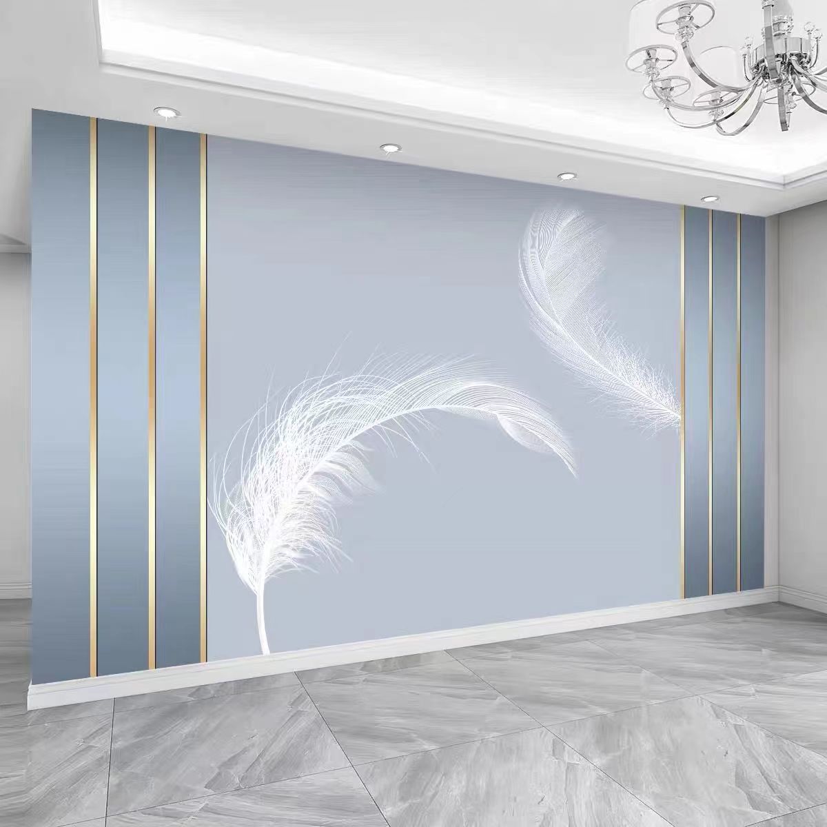 电视背景墙布新款网红定制羽毛8D卧室简单欧式高贵超高清立体壁画