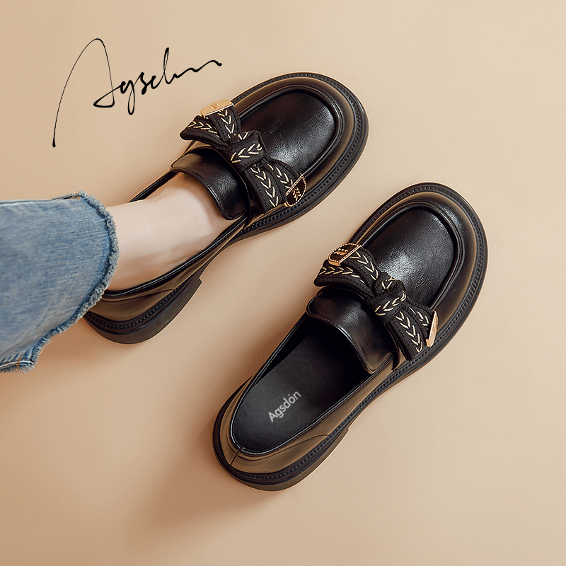 奥古狮登黑色乐福鞋女2025新款秋季厚底百搭单鞋高级感英伦小皮鞋