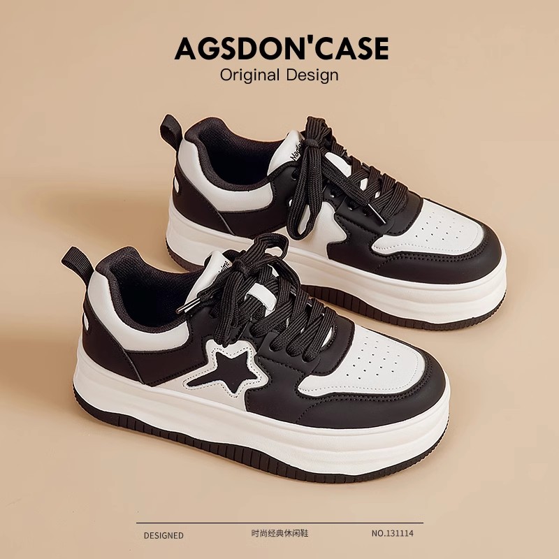 奥古狮登熊猫板鞋女款2025新款秋季季真皮休闲运动厚底星星小白鞋