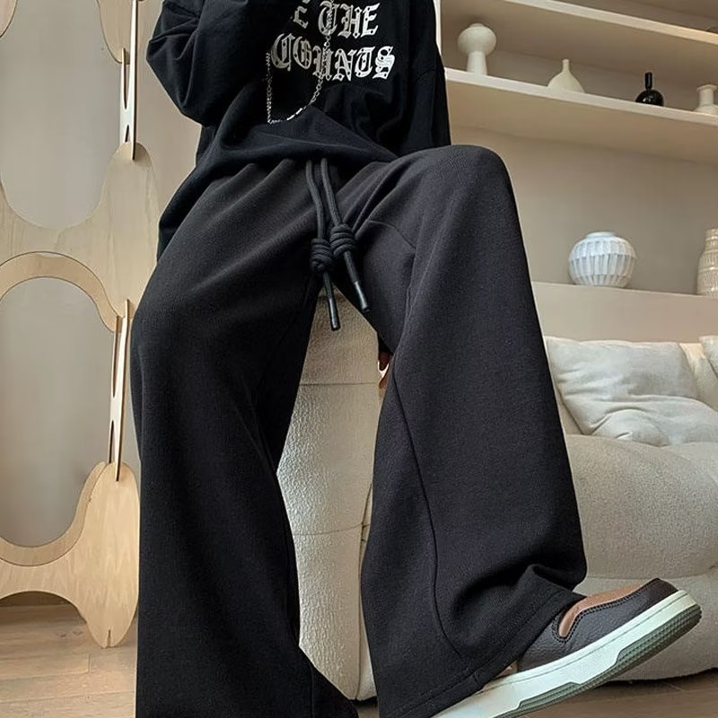 300斤穿运动裤男春秋卫裤大码宽松休闲裤垂感九分裤男黑色直筒裤