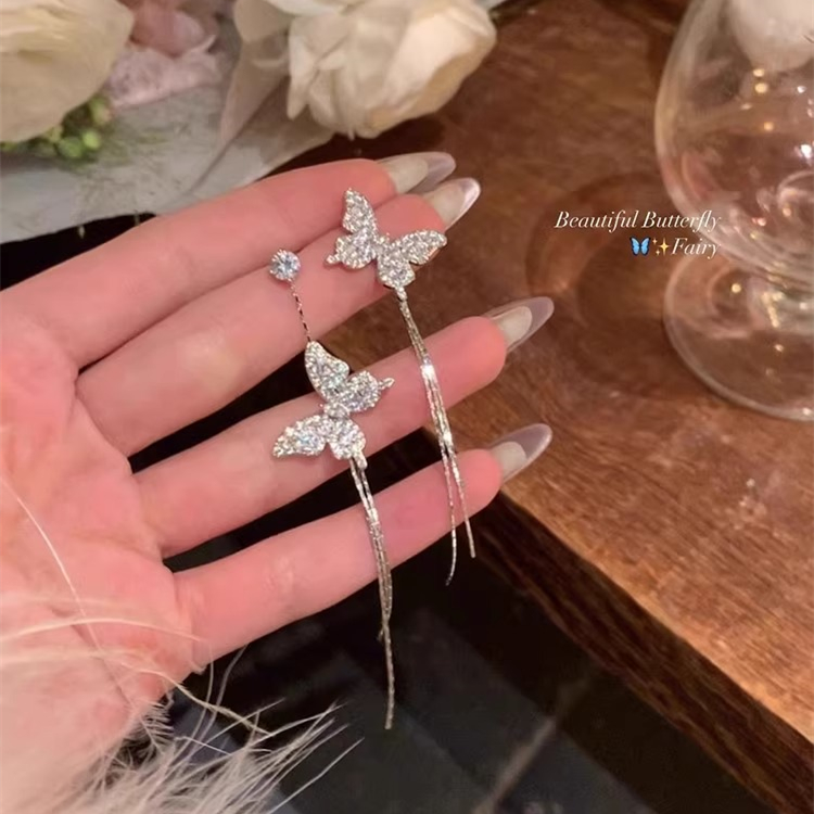 合金耳饰 耳夹无耳洞清冷女主不规则气质蝴蝶流苏耳环高级感独特