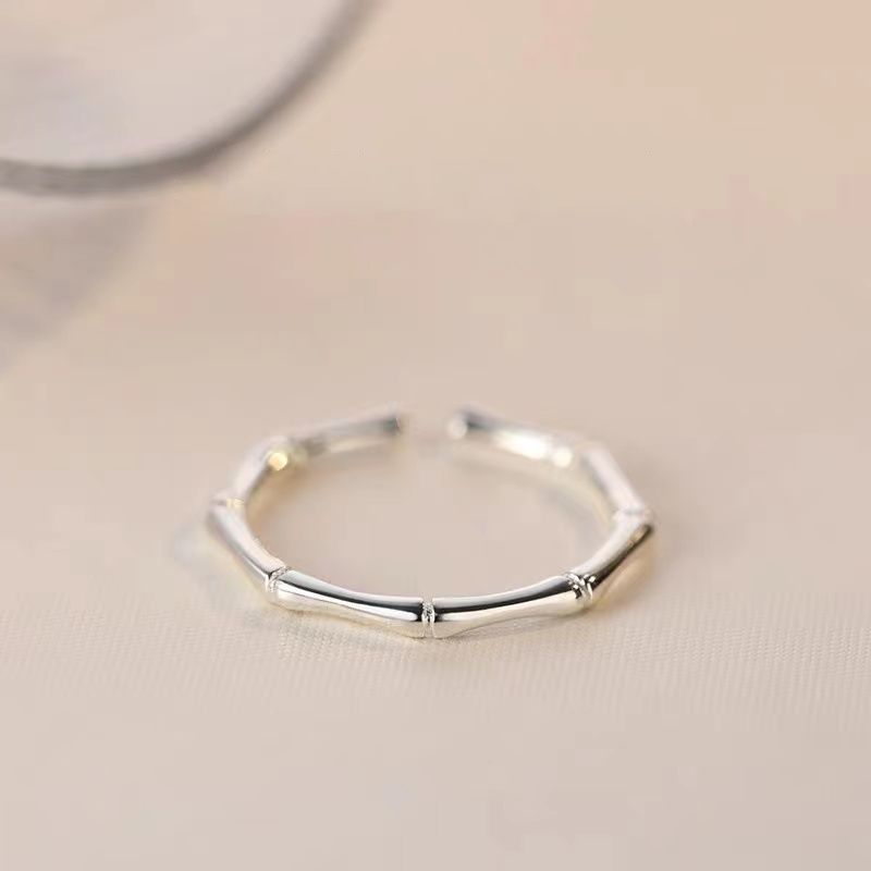 合金戒指 竹节戒指女素圈食指戒小众高级感尾戒轻奢开口戒冷淡风