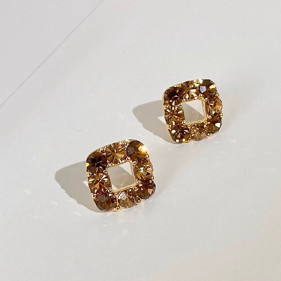 合金耳饰 「焦糖」茶色耳环耳夹几何方形高级精致简约日常百搭气质