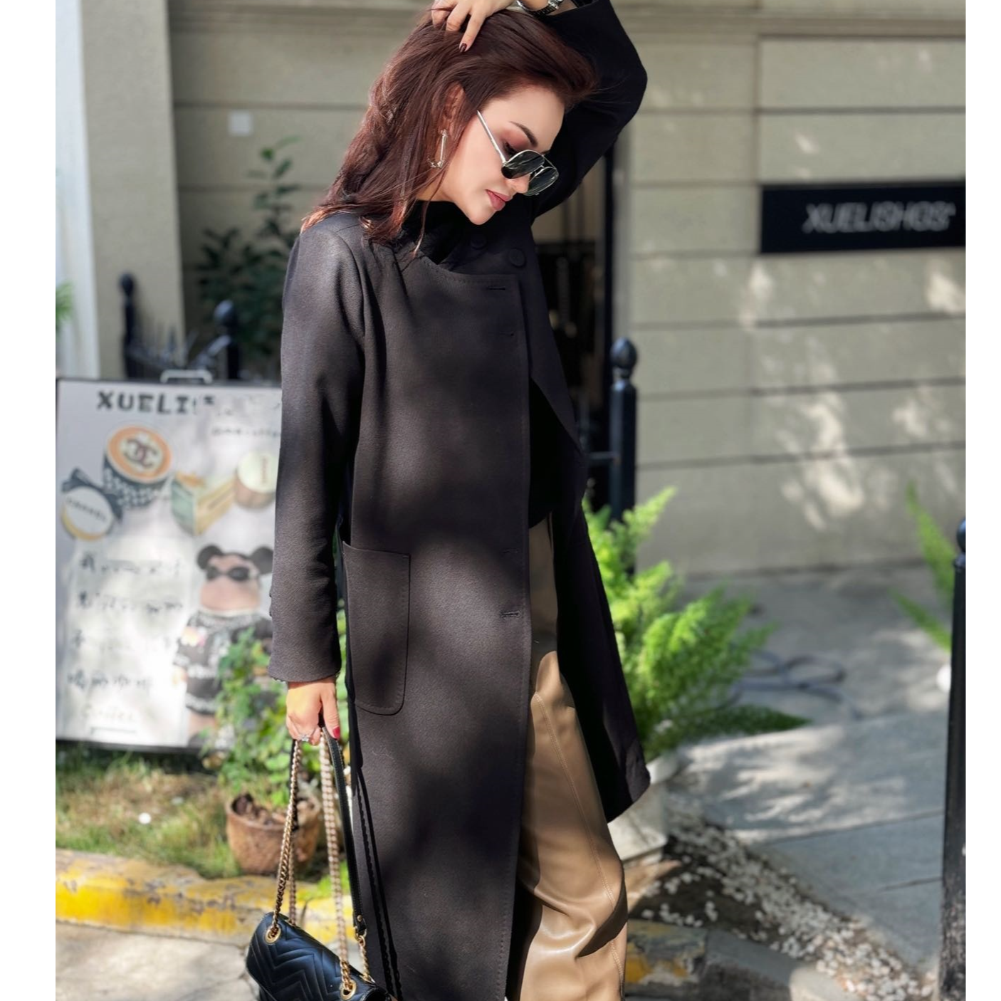 MUBINE 新款气质时尚单排扣圆领通勤秋季风衣外套 24206（特价）