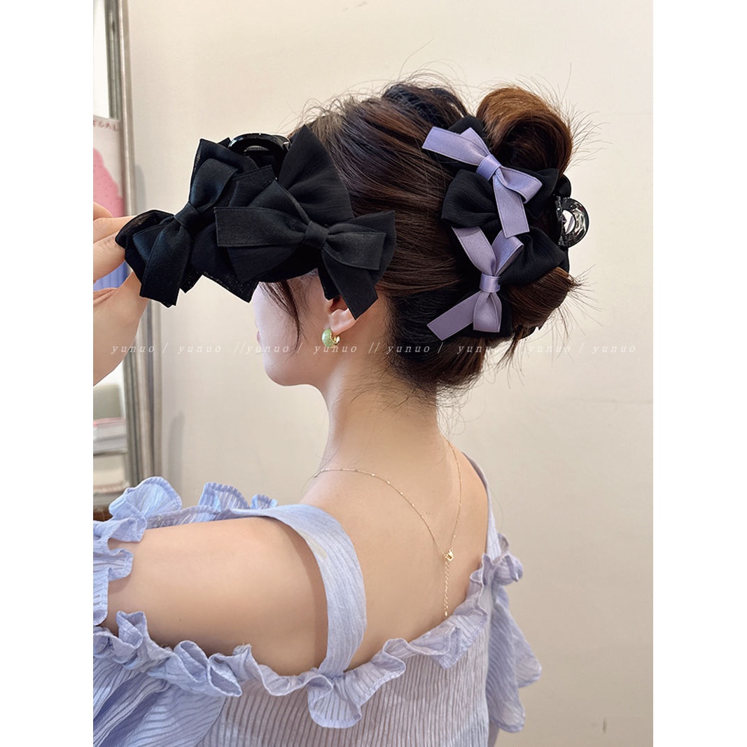 法式优雅蝴蝶结发抓夹2024新款大号发夹女后脑勺双面发饰鲨鱼夹子