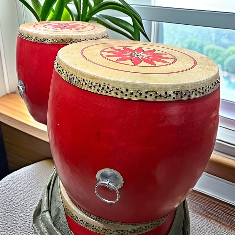 民间牛皮12/14/16/18大红鼓竹钉鼓耍龙堂鼓红白喜事纯手工大 鼓