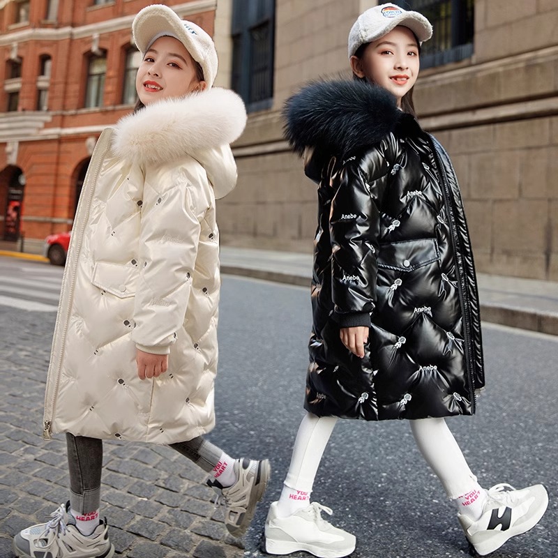 ⁣巴拉⁣巴拉2025中长款女童羽绒服白鸭绒保暖外套加厚新款免洗亮面