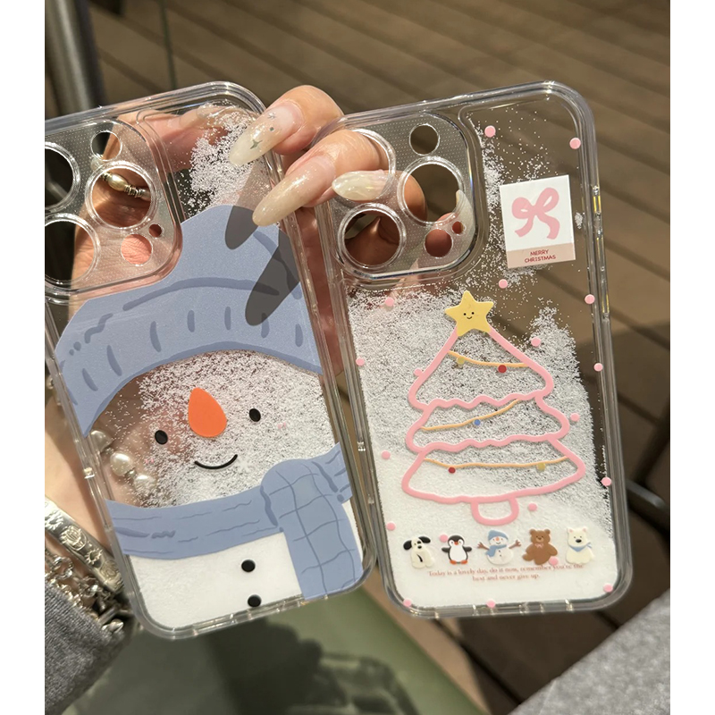 冬日雪人圣诞树适用iPhone16苹果15流沙13手机壳女华为vivo小oppo