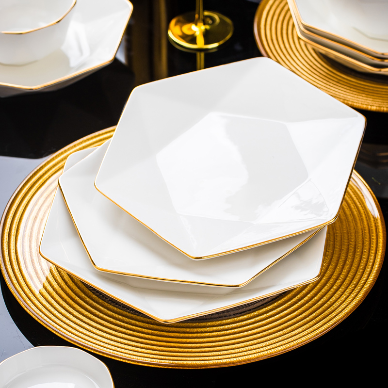 钻石人生8英寸六角平盘景德镇家用陶瓷盘子省钱风餐具餐盘菜盘