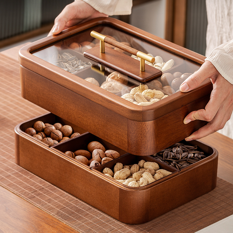 【新中式 轻奢】实木玻璃长方形六格十二格糖果盒可叠加零食收纳盒