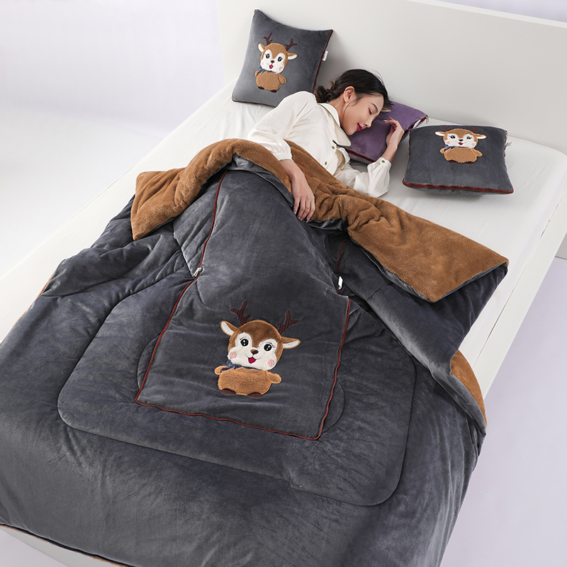 特厚冬款车载抱枕被子两用午睡加绒加厚抱枕靠垫被子三合一可机洗