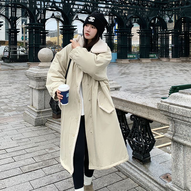 韩系气质羊羔毛中长款派克服女冬季2025新款休闲加绒加厚保暖外套