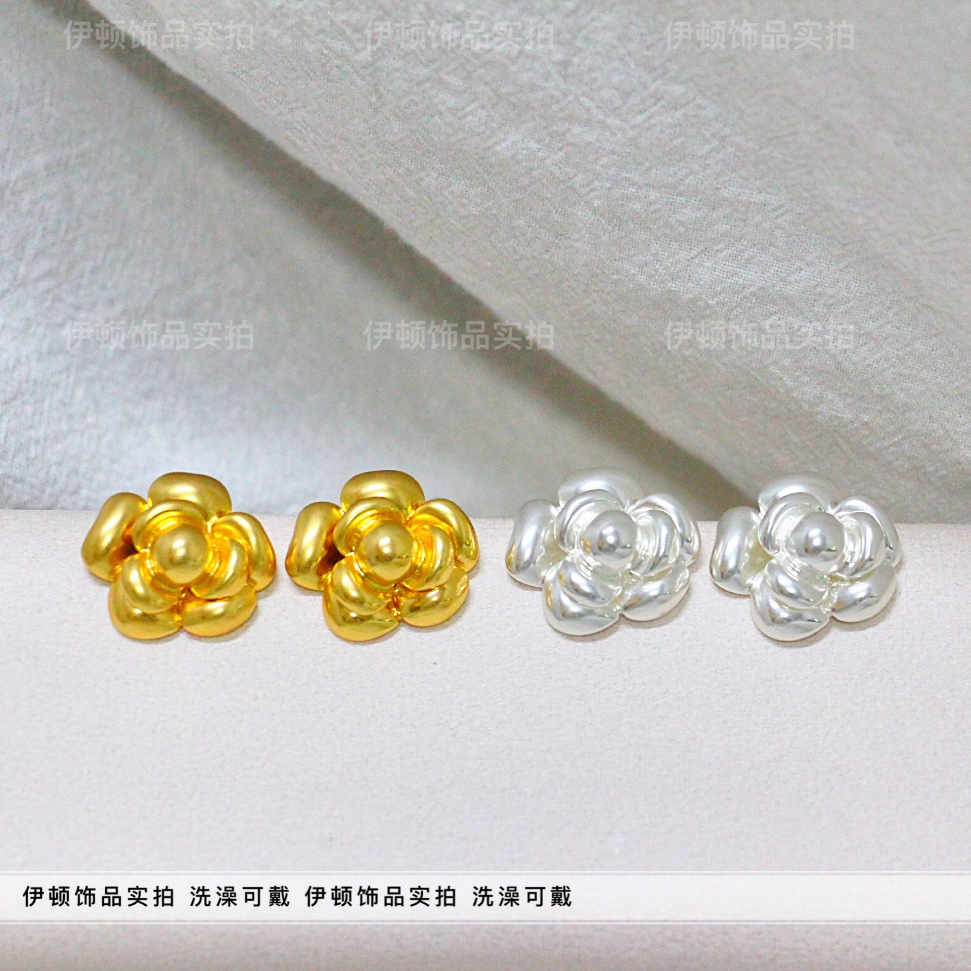 钛钢耳饰 【洗澡不用摘】赵丽颖同款复古小香风哑光山茶花耳钉