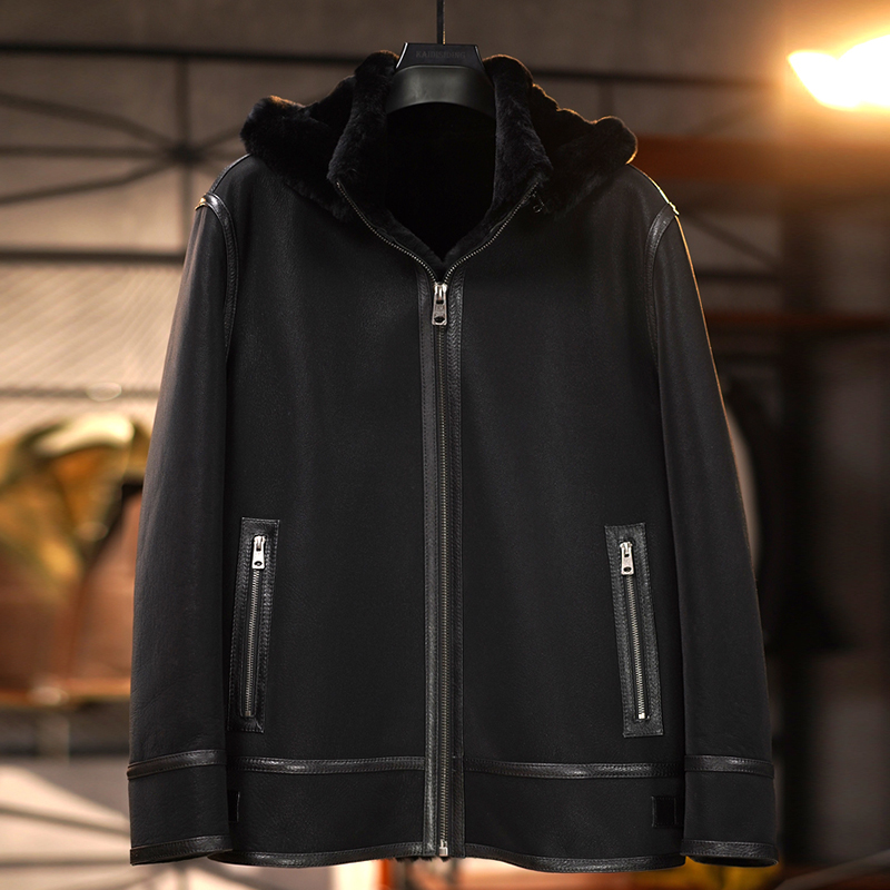 精选羊皮毛一体男绵羊皮真皮皮衣水洗皮男款男士皮草加厚冬外套