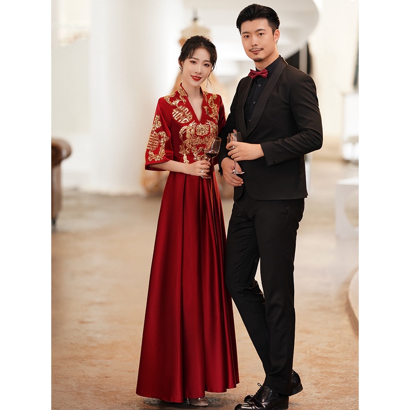 新中式显瘦秀禾敬酒服新娘2025新款孕妇大码v领回门结婚宴会礼服