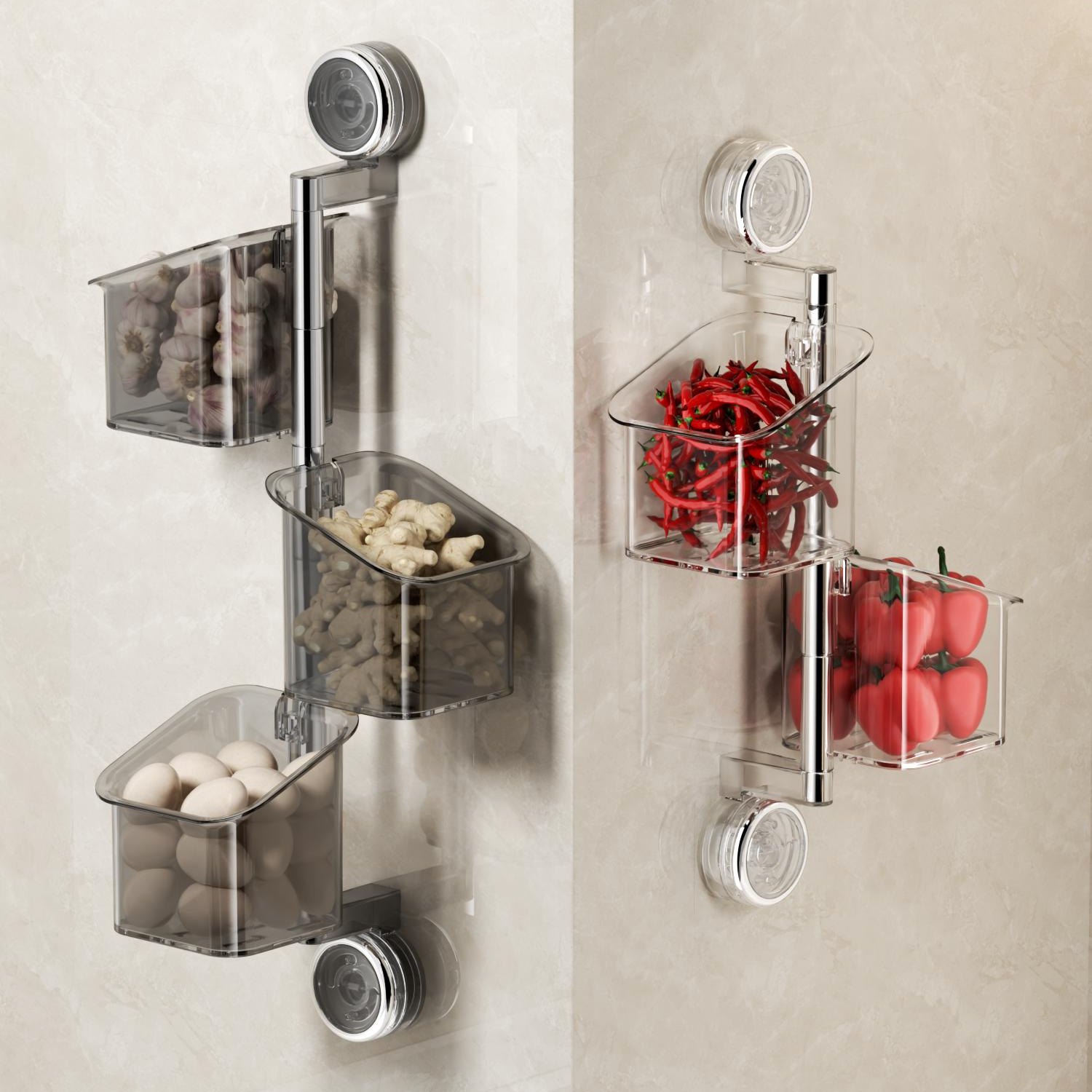 【哈乐熊】双吸盘旋转葱姜蒜收纳盒壁挂式厨房大容量多层收纳置物架