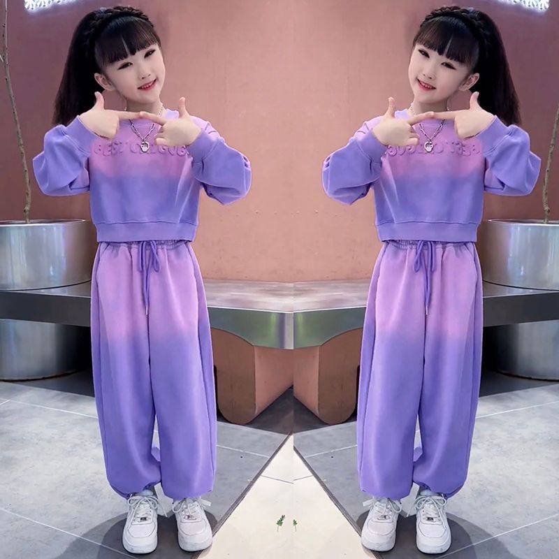 儿童衣服女童秋装卫衣春秋小女孩时尚洋气渐变色运动休闲潮牌童装