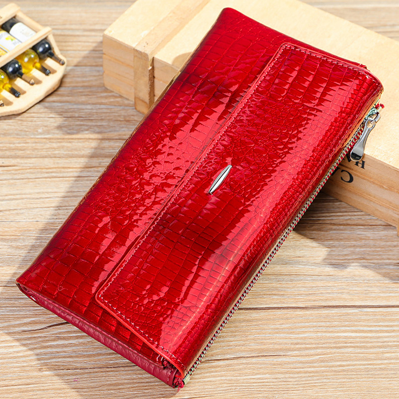 钱包女长款牛皮鳄鱼纹手拿包女气质时尚手包油蜡真皮钱夹女手抓包