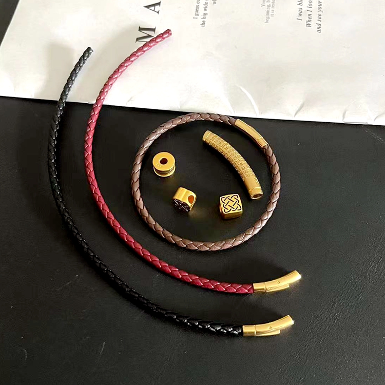 钛钢皮质手链 半成品真皮手串绳男女通用