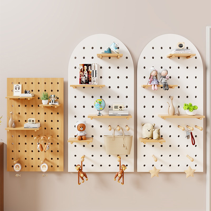 洞洞板置物架入户玄关可定制墙上装饰隔板收纳架书桌背景墙展示架