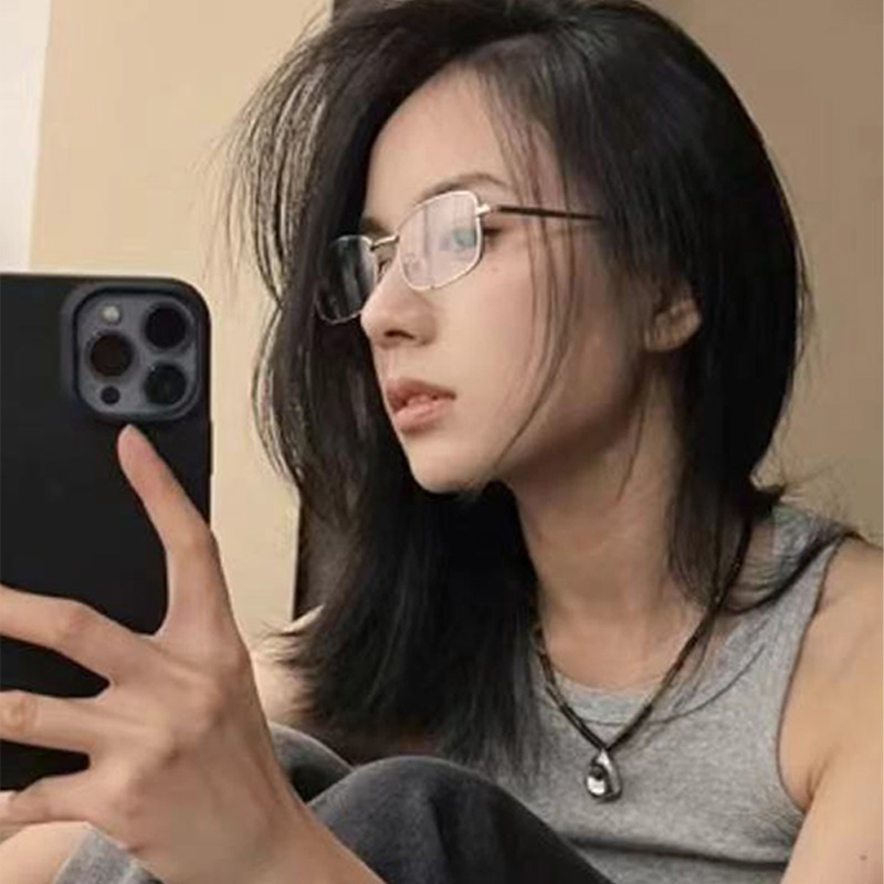 银边长方形窄框眼镜架女设计感禁欲系斯文败类小镜框近视有度数