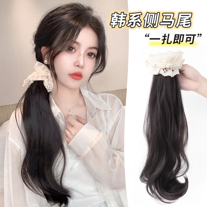新中式侧边马尾蓬松自然仿真发抓夹韩系辫马尾蝴蝶结半扎露丝同款