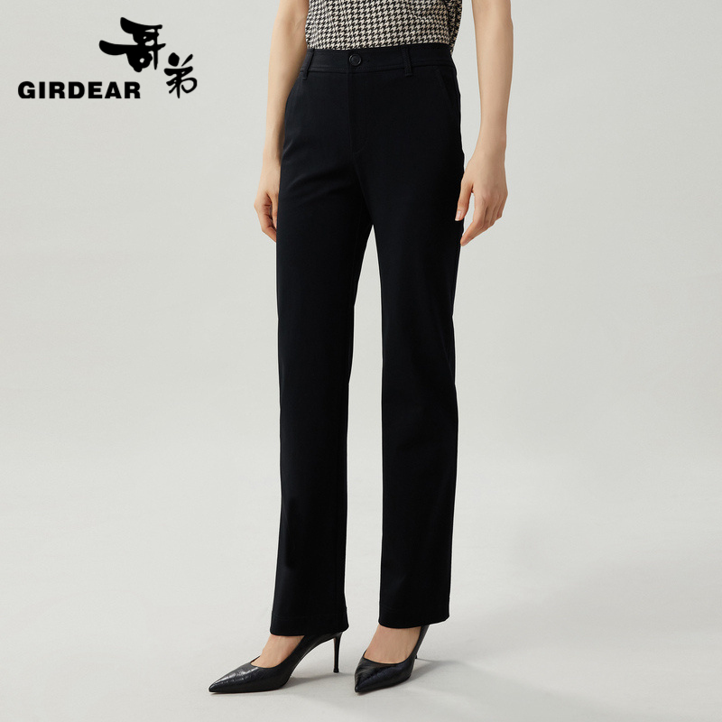 GIRDEAR/哥弟气质时尚百搭通勤休闲显瘦黑色招牌直筒裤女-1100454