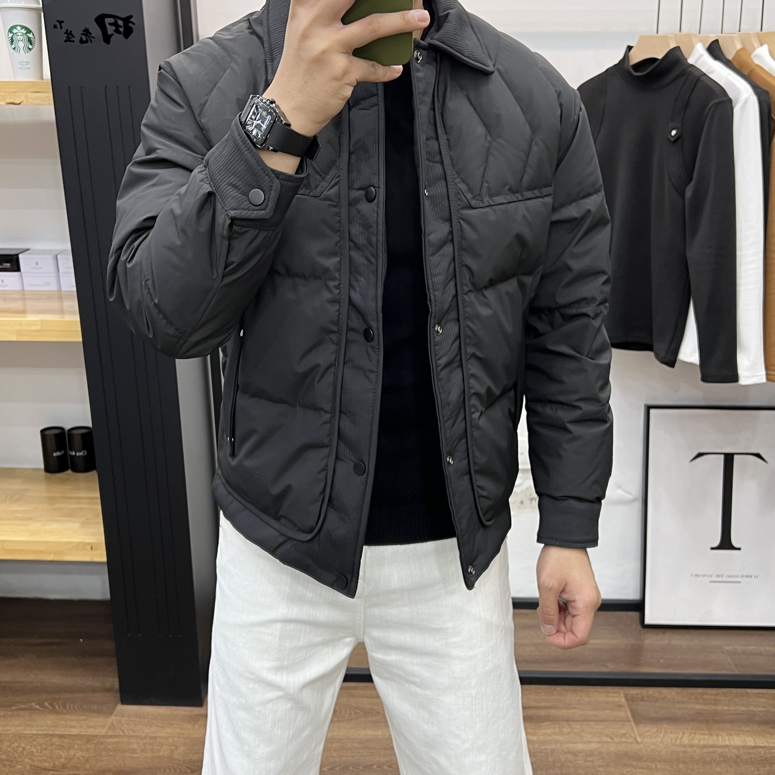 男士轻薄羽绒服冬季翻领潮流中青年韩版舒适百搭日常灰鸭绒洋气潮