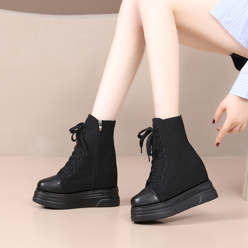 16厘米内增高韩版帆布鞋男女同款松糕厚底10cm高档洋气小个子女鞋