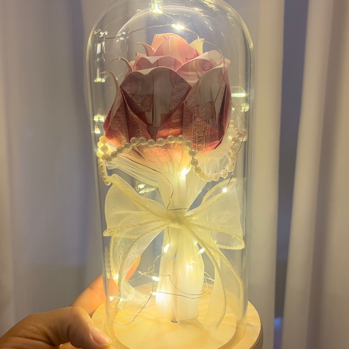 创意diy手工制作玻璃罩有钱花束材料包玫瑰花送女友生日七夕礼物