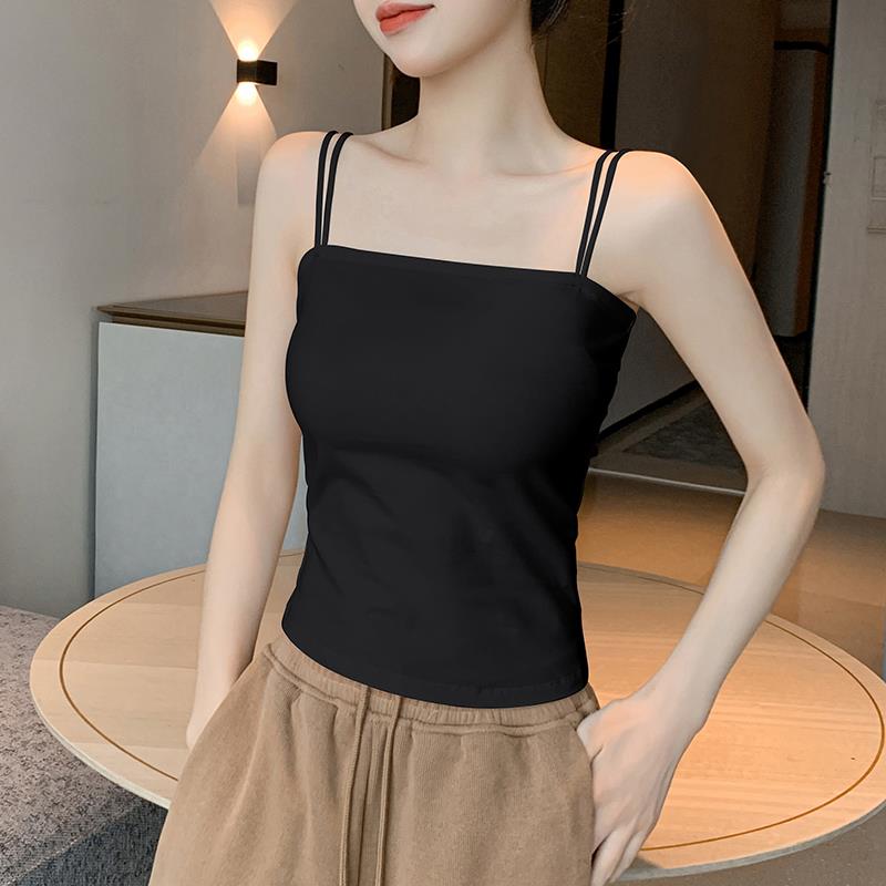 拉夏贝尔小吊带胸垫背心女内搭春夏纯棉抹胸时尚一极简复古T恤