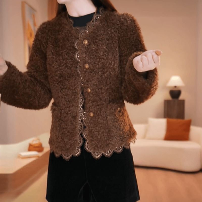 B957【短外套】2025冬季新款加绒加厚保暖皮毛一体显瘦减龄短外套