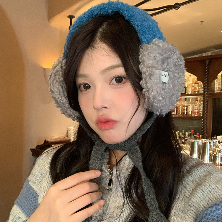 韩版拼色甜美绒毛绒耳罩女冬季保暖防寒骑行护耳系带耳包耳捂子