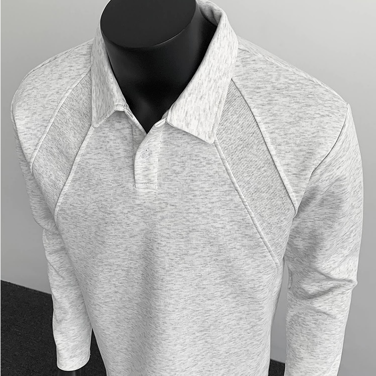 2025新款重磅美式正肩长袖POLO卫衣曼巴棉拼接翻领秋季男款