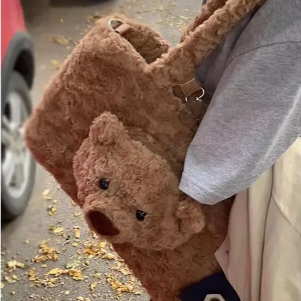 卡通毛绒包包女新款潮玩偶小熊包大容量双肩背包毛毛包单肩时尚