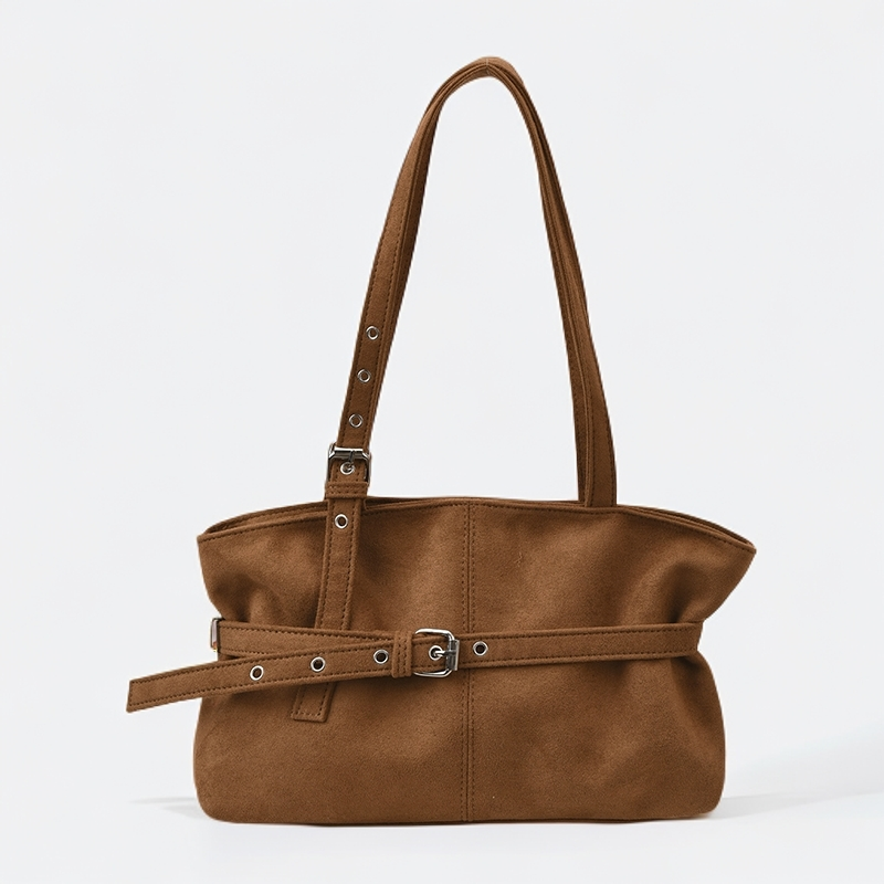 通勤复古大容量麂皮绒包包女秋季秋冬新款托特包单肩腋下包拉链款