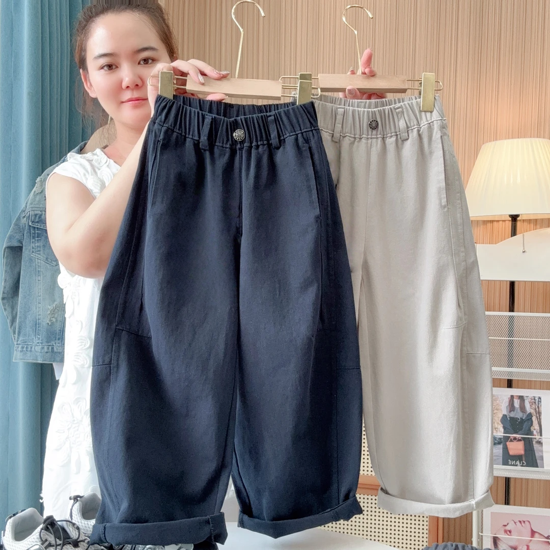 【水洗棉100%】2025初秋棉布男女童简约宽松休闲裤LenKid-腰扣
