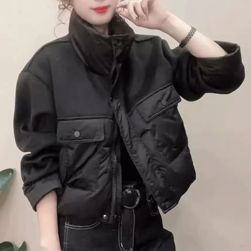 短款立领羽绒服外套2025冬季韩版时尚拼接口袋洋气加厚保暖上衣