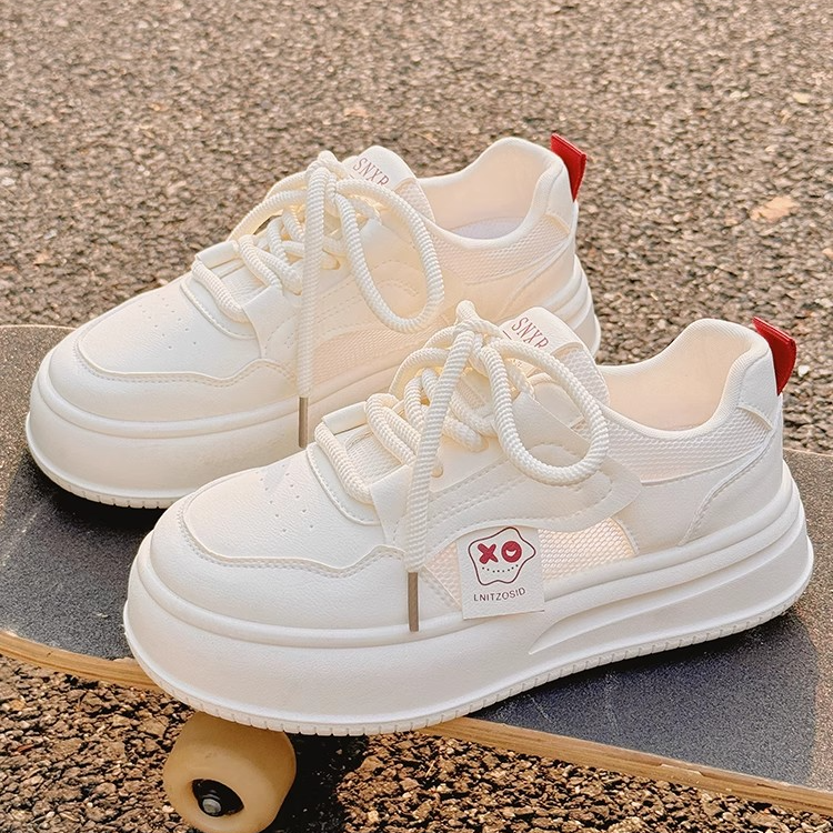 Moleubak小白鞋女夏天配裙子厚底大头鞋女透气网面网鞋百搭板鞋女