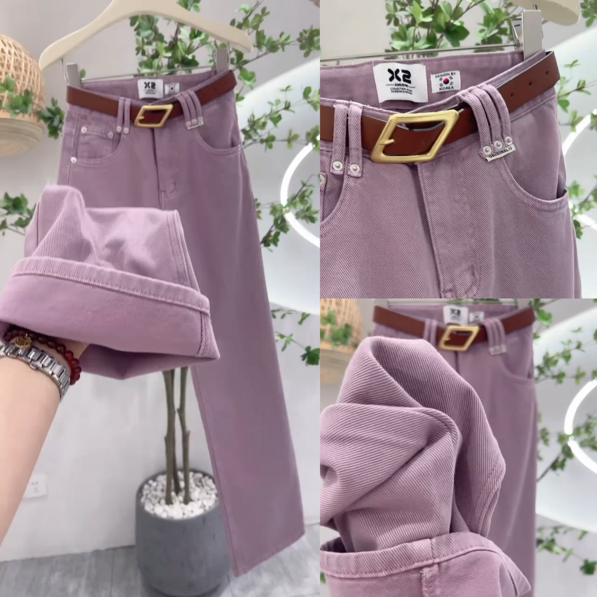 糖果色梨型身材牛仔裤女今年流行2024新款高腰宽松直筒垂感阔腿裤