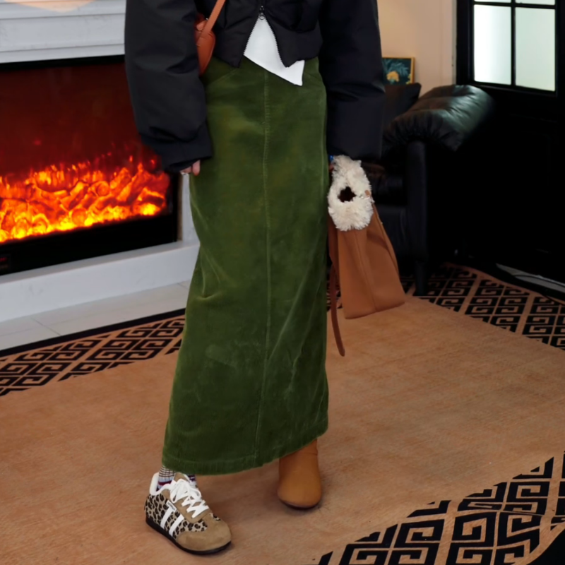 冬季时尚百搭设计感新款韩系气质复古高腰显瘦半身裙LK2508560