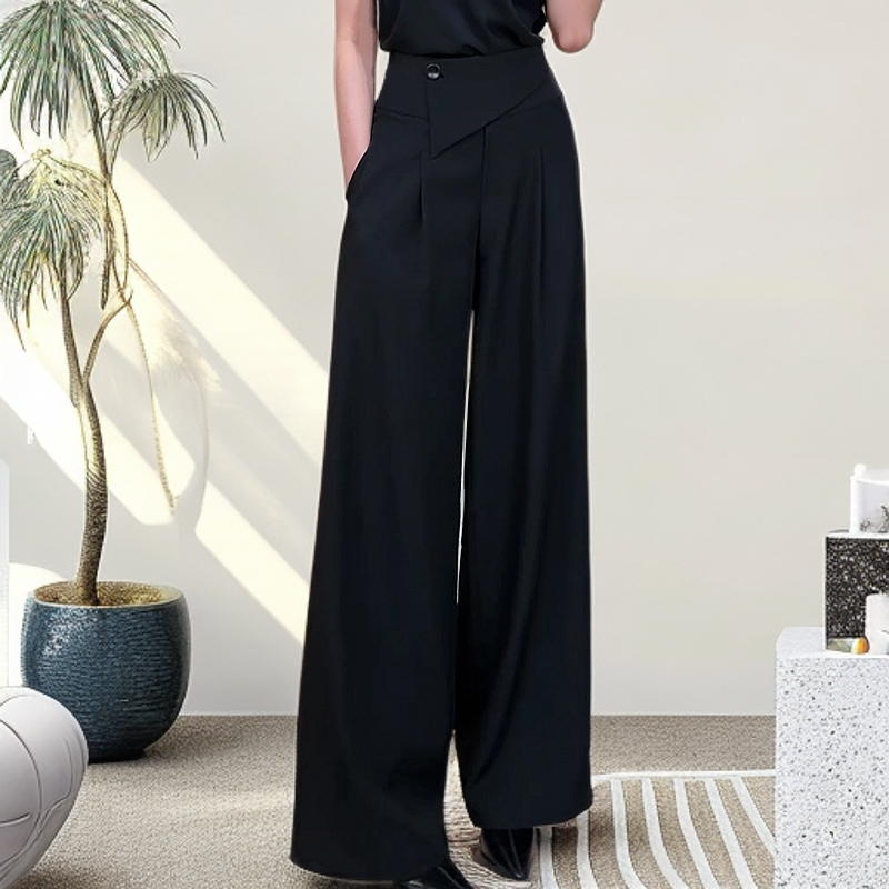 新中式高腰阔腿裤垂坠感千金风休闲裤设计感气质西装直筒裤子遮肉