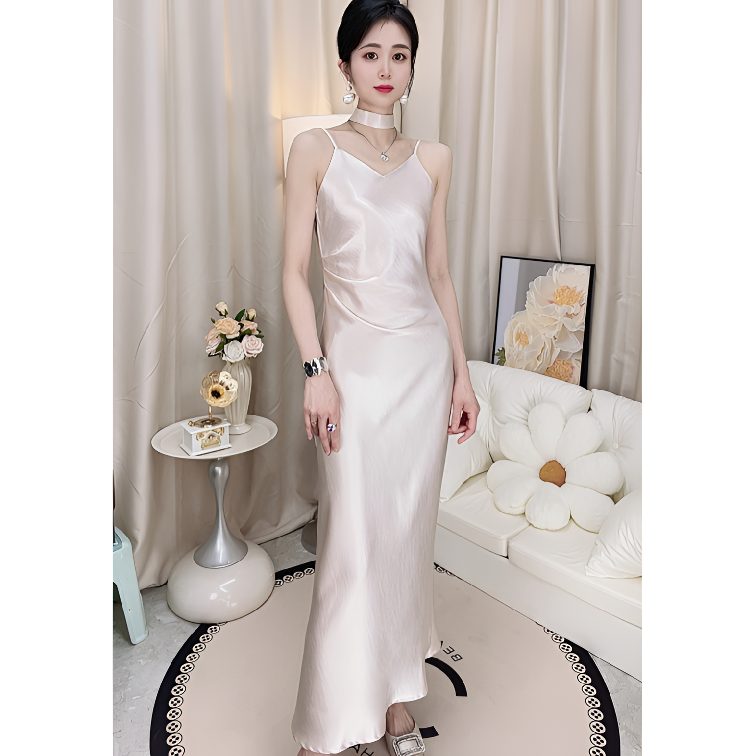 【可调节肩带+配飘带】9399鎏光缎鱼尾吊带裙气质优雅修身显瘦夏季