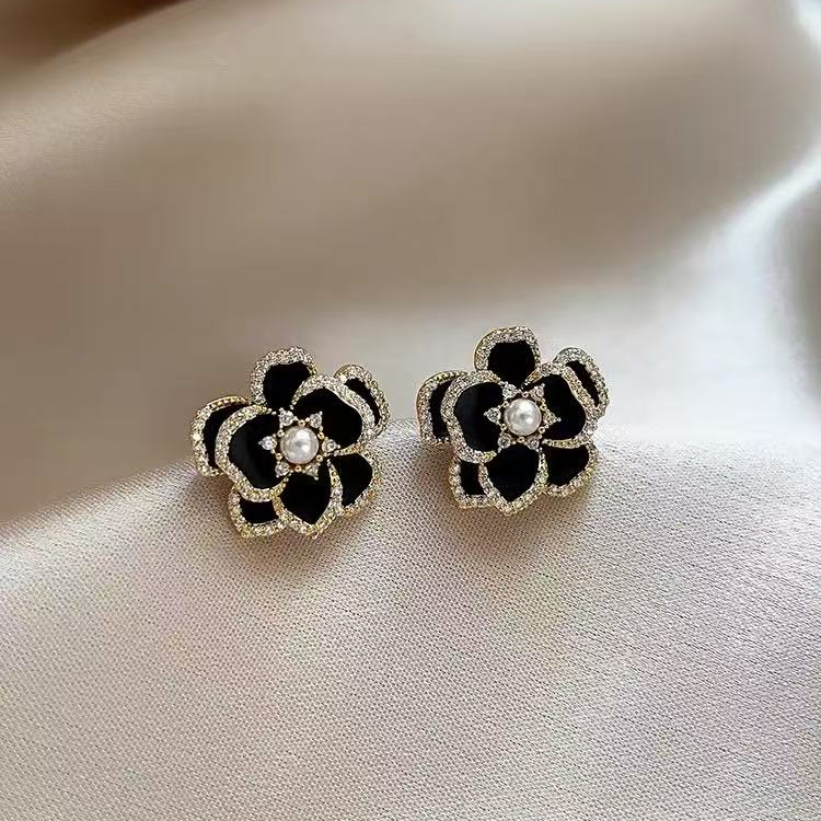 925银仿珍珠耳饰 TFY法式复古山茶花耳钉925银针