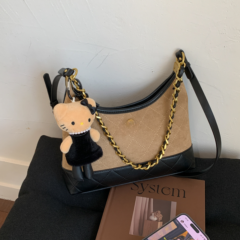 小香风复古大容量托特包女2025新款撞色链条腋下包百搭手提单肩包