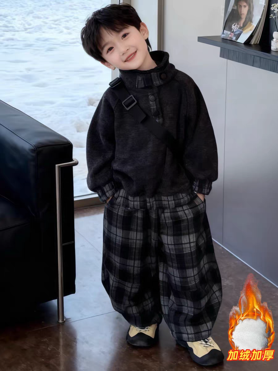 男童加绒套装2025秋冬新款洋气卫衣儿童酷帅童装百搭裤子潮童穿搭