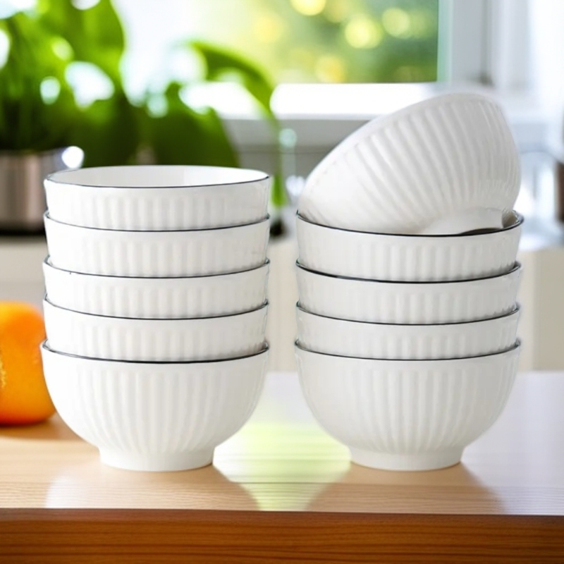 山田竖纹黑线款5英寸家用吃饭碗餐具米饭陶瓷碗釉下彩简约沙拉碗